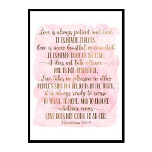 "Love Is Always Patient And Kind, 1 Corinthians 13" Bible Verse Poster Print