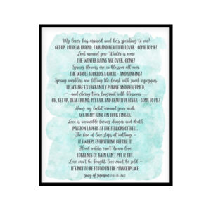 "My Lover Has Arrived, Song Of Solomon" Bible Verse Poster Print