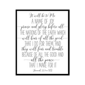 "Jeremiah 33:9, It Will Be To Me A Name Of Joy" Bible Verse Poster Print