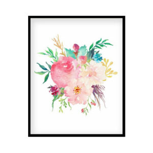 Pink Watercolor Flowers, Nursery Printable Wall Art, Pink Peony Bouquet Decor Girls Room Poster Print