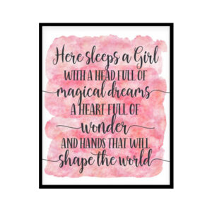 "Here Sleeps a Girl With a Head Full of Magical Dreams" Childrens Nursery Room Poster Print