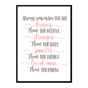 "You Are Braver Than You Believe" Quote Art Poster Print
