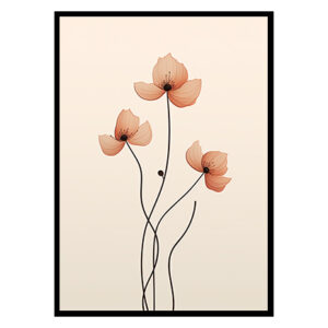 Poppy Flower Line Art Posters, Flower Wall Art Decor Print
