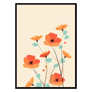 Poppy Petals Floral Line Drawings , Flower Wall Art Decor Print
