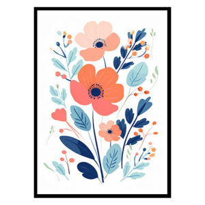 Graceful Poppy Blossoms Line Art Prints, Flower Wall Art Decor Print