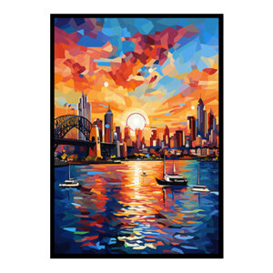 City View Digital Art,Sydney with Opera House and Harbour Bridge Home Decor Poster Print Delight