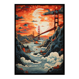 San Francisco,Golden Gate Bridge, Vibrant Digital Art Stylish Home Decor Poster Print