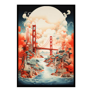 Cityscape Majesty Digital Art San Francisco Golden Gate Bridge, Art Print Home Decor Poster