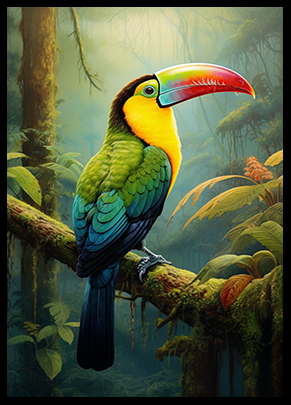 Keel Billed Toucan Jungle Bird Print Wall Art Decor Tropical Wild Bird Poster