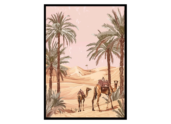 Friendly Camels in a Desert Oasis Wall Art Decor Poster Print