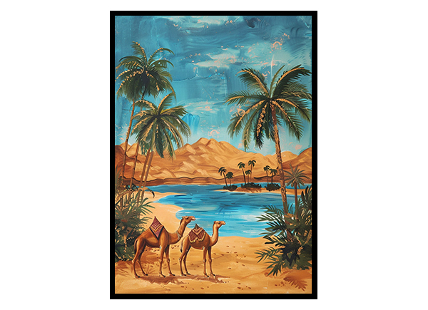 Camels in a Desert Escape Wall Art Decor Poster Print