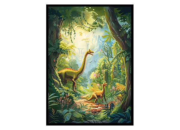 Dinosaurs in a Forest Wall Art Decor Poster Print