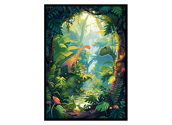 Dino Friends in the Woodland Wall Art Decor Poster Print