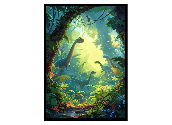 Dinosaur Gathering in the Forest Wall Art Decor Poster Print