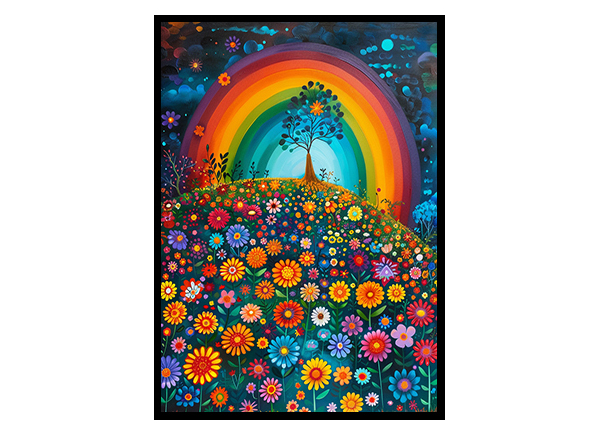 Rainbow Arch Over Flower Meadow Wall Art Decor Poster Print