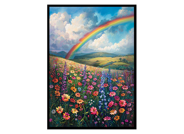 Rainbow Over Blooming Flowers Wall Art Decor Poster Print