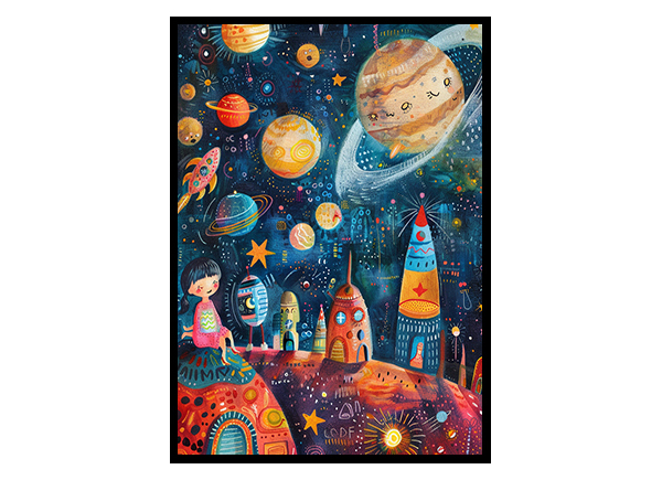 Space Journey with Stars and Planets Wall Art Decor Poster Print