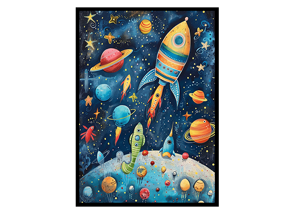 Cosmic Adventure with Stars and Planets Wall Art Decor Poster Print