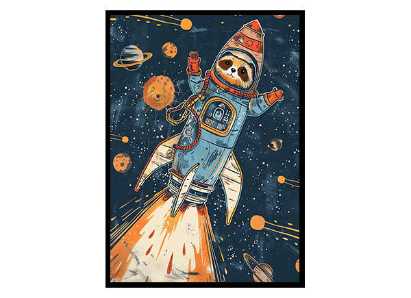 Space Rocket with Animal Astronauts Wall Art Decor Poster Print