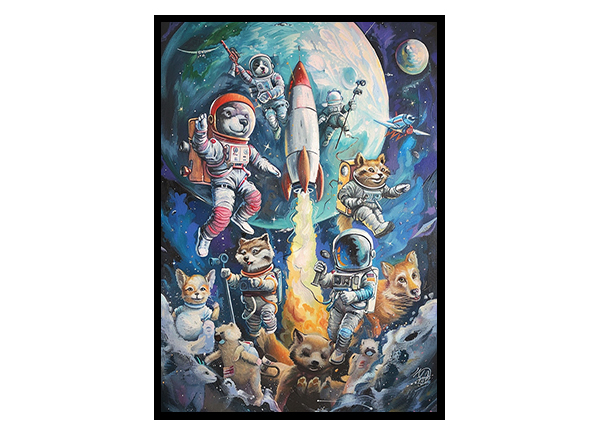 Animal Explorers in a Space Rocket Wall Art Decor Poster Print