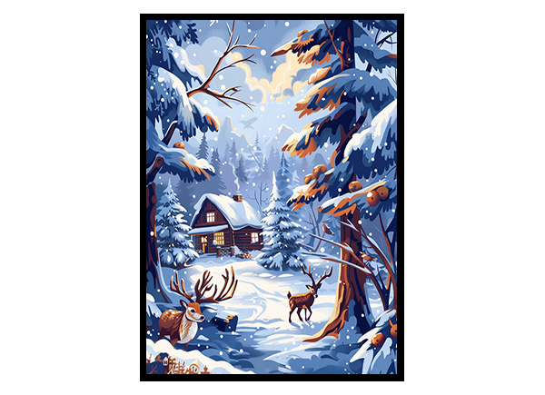 Cozy Winter Scene with Animals Wall Art Decor Poster Print